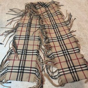 Burberry Beige and Red Checkered Cashmere Scarf